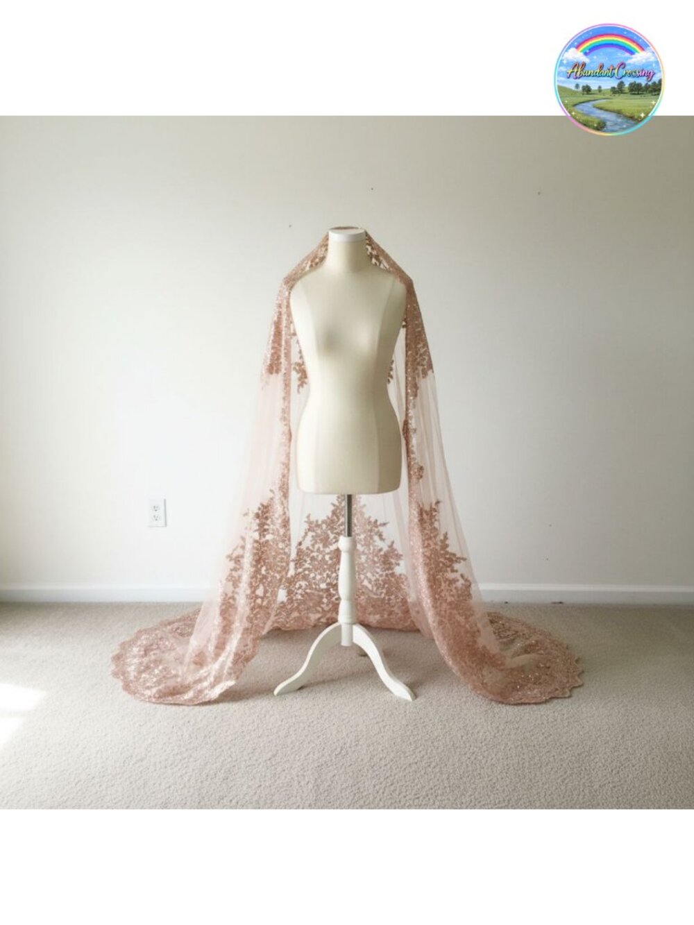 Cathedral Length Sequin Lace Tulle Wedding Bridal Veil 1 Tier